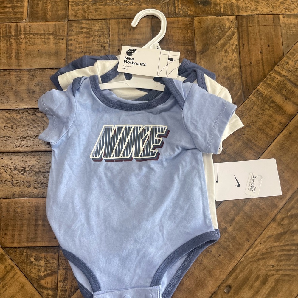 Nike Blue and White Bodysuit with Logo 3 pack